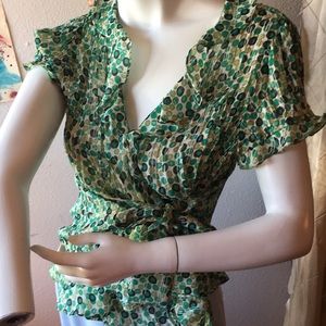 💍 East 5th Petite L Ruffled Polka Dot Wrap Shirt